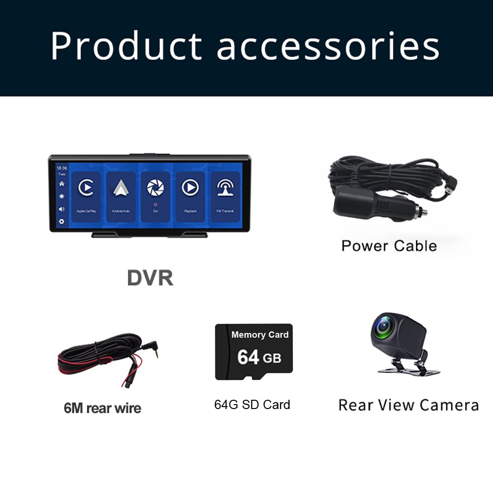 Carplay android bảng điều khiển tự động bảng điều khiển cam camera kép 10 inch 2K + 1080P Chức năng âm nhạc Bluetooth, Wifi Điều khiển bằng giọng nói Máy Quay video Kéo Dài thời gian