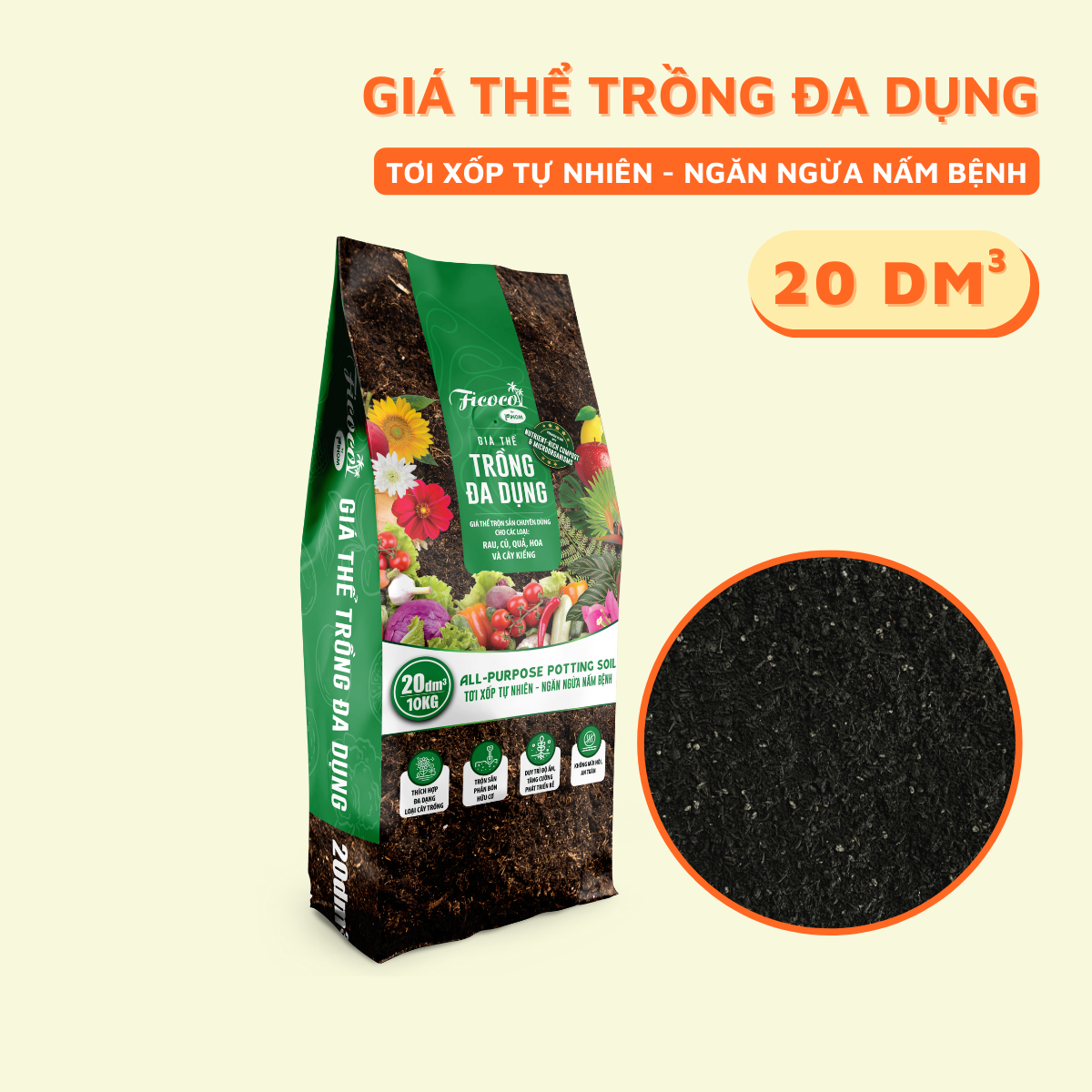 Đất Cao Cấp Ficoco - Giá Thể Trồng Đa Dụng