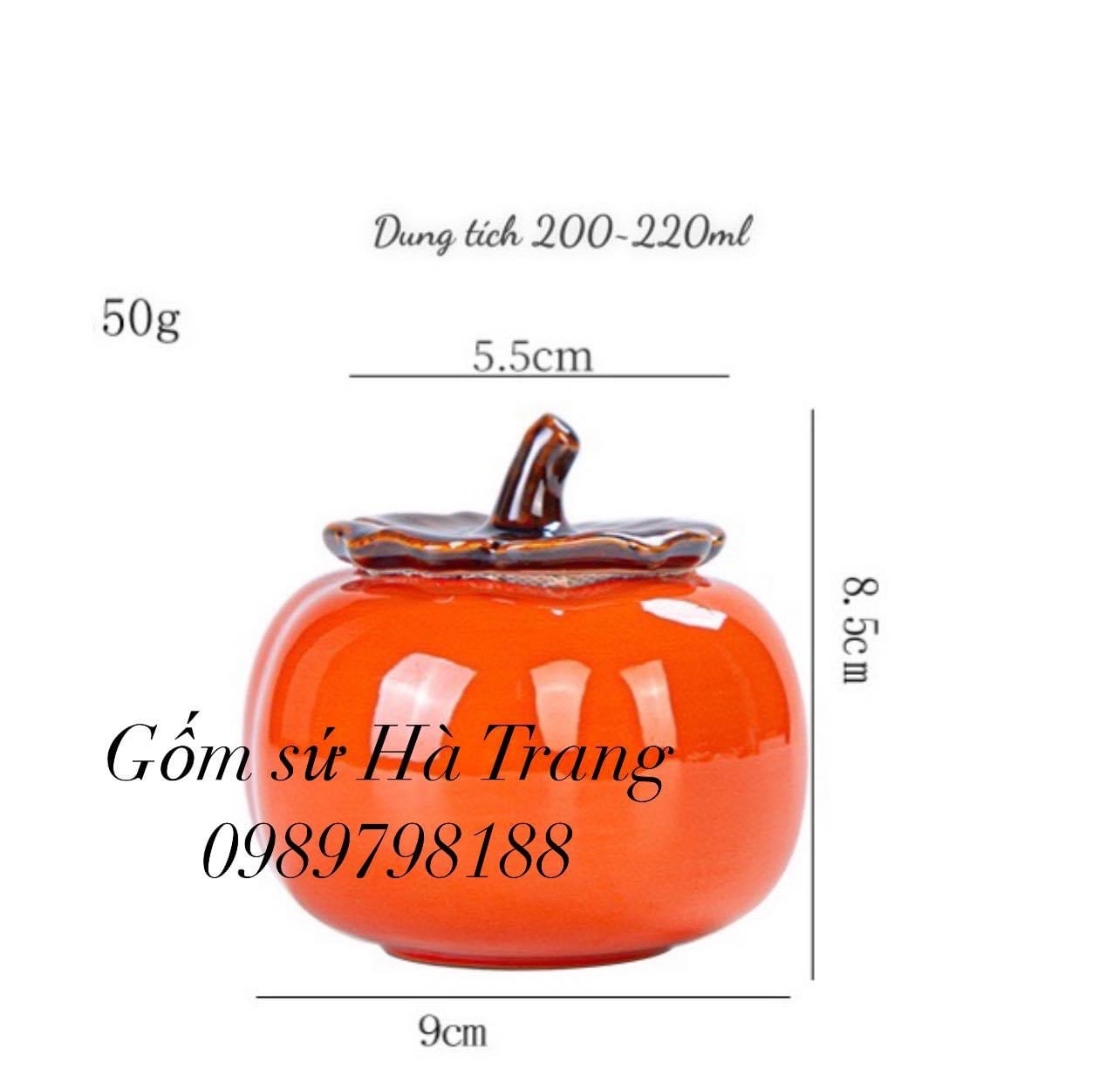 Hũ quả hồng dung tích 220ml gốm sứ có nắp kín kèm phụ kiện chống ẩm