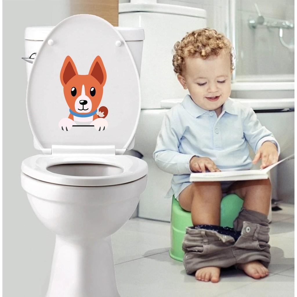 Sticker dán nắp bồn cầu hình chó con vui nhộn