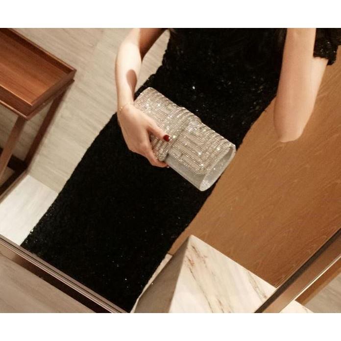 Clutch đi tiệc - Ví cầm tay đính sequin đi tiệc cao cấp có nắp gập
