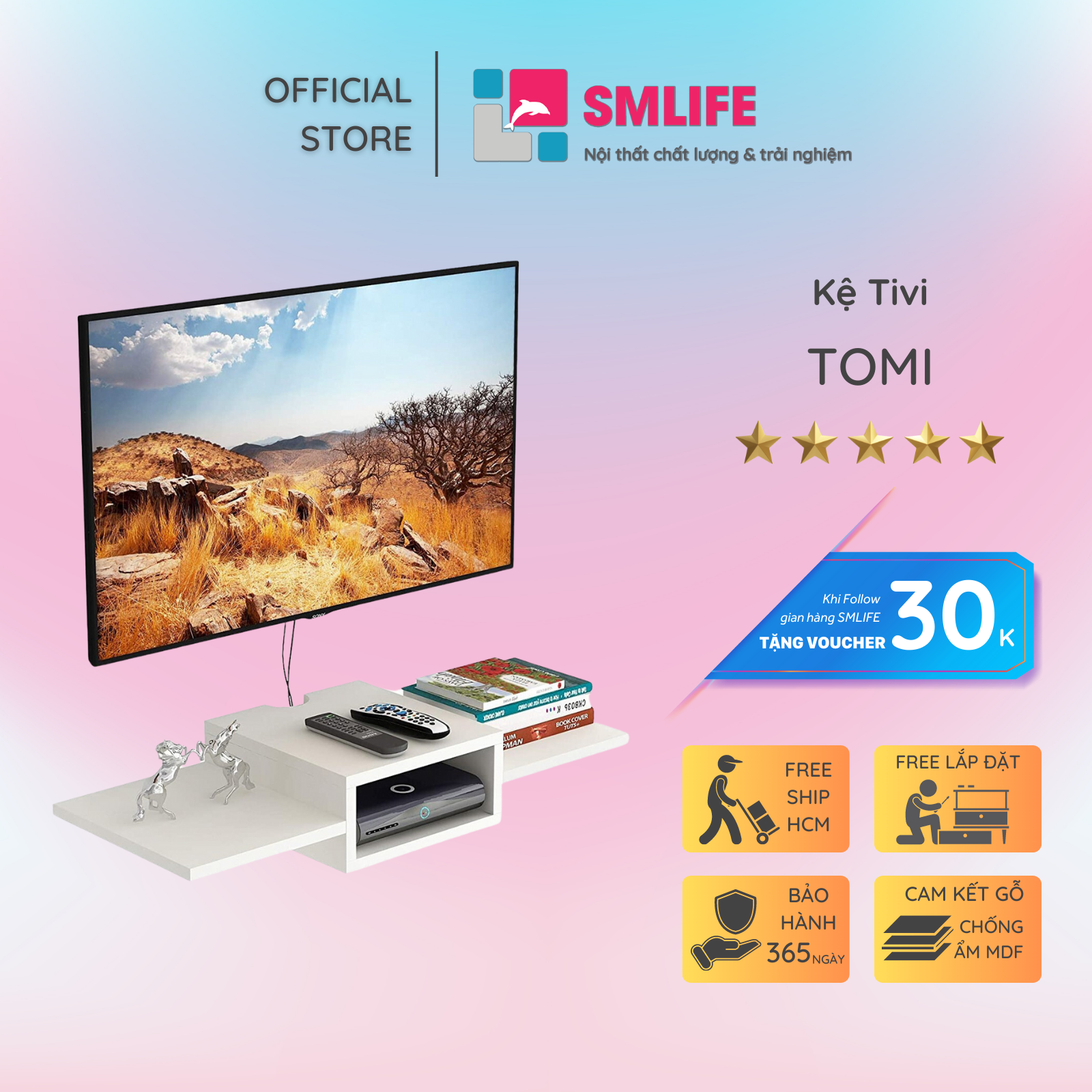 Kệ Tivi gỗ hiện đại SMLIFE Tomi | Gỗ MDF dày 17mm chống ẩm | D100xR25xC15cm