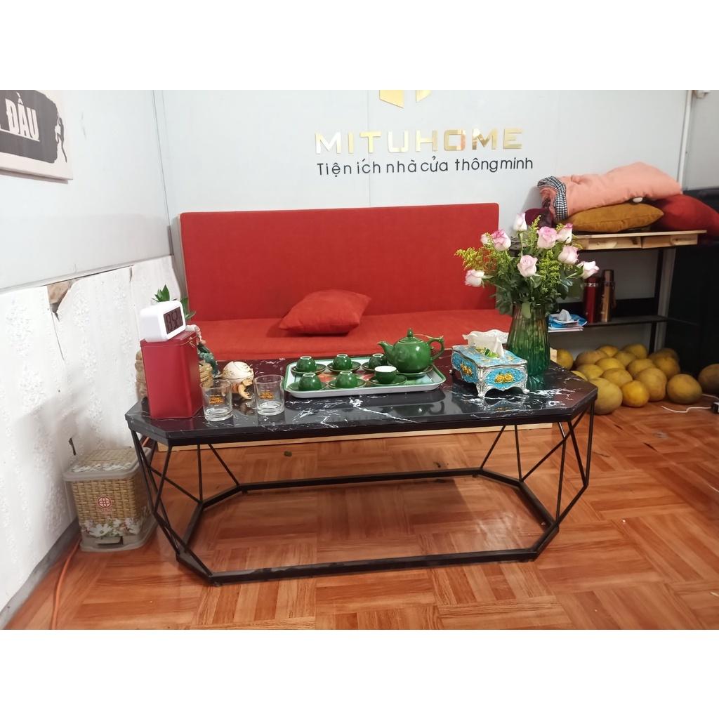 Bàn trà sofa mặt đá dài khung kim cương chân bằng khung kim loại sơn tĩnh điện