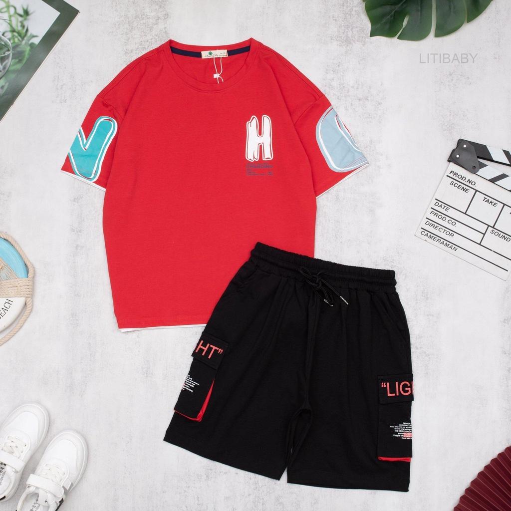 Bộ Cotton Cộc Tay Chữ H Quần Túi Hộp BCT2311 Thương Hiệu Litibaby 10/16, Dành Cho Bạn 29-52kg