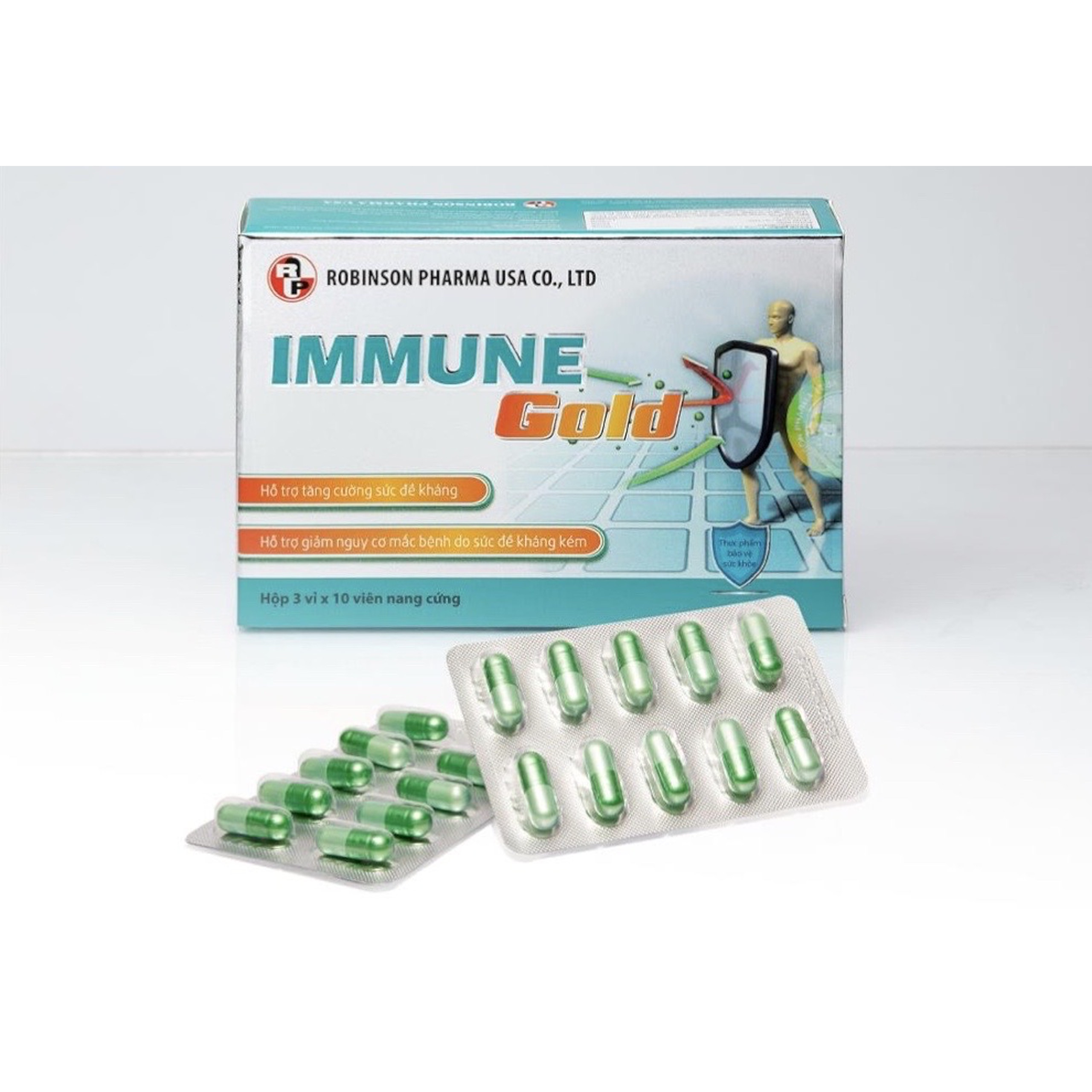 Viên uống  Immune Gold- Robinson Pharma Usa - Hỗ trợ Tăng sức đề kháng làm giảm nguy cơ mắc bệnh do đề kháng kém-Hộp 30 viên