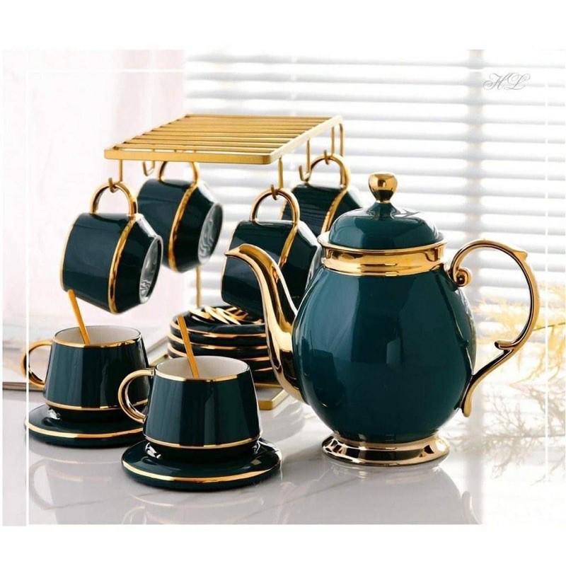 Bộ ấm chén sứ xanh cổ vịt phong cách châu Âu sang trọng