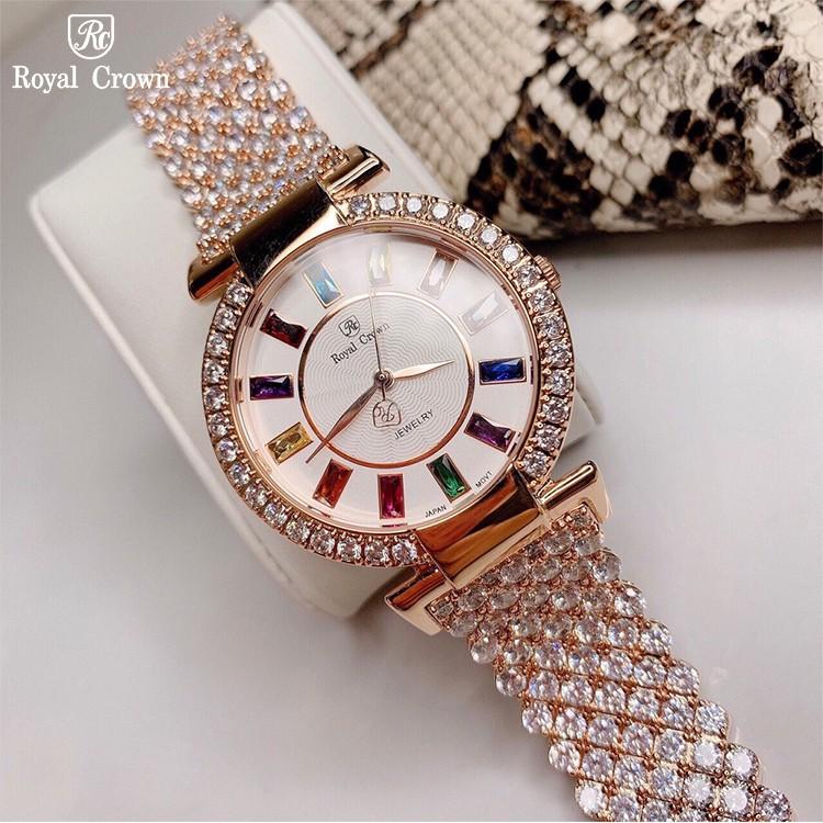 Đồng Hồ Nữ Chính Hãng Dây Kim Loại Royal Crown 4604 Đính Đá Chống Nước Chống Xước