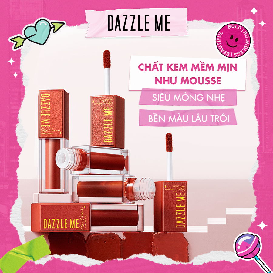 DAZZLE ME Son Kem Lì Siêu Mịn Kháng Nước Lâu Trôi Và Không Làm Khô Môi Mousse Lip Cream 4.5g