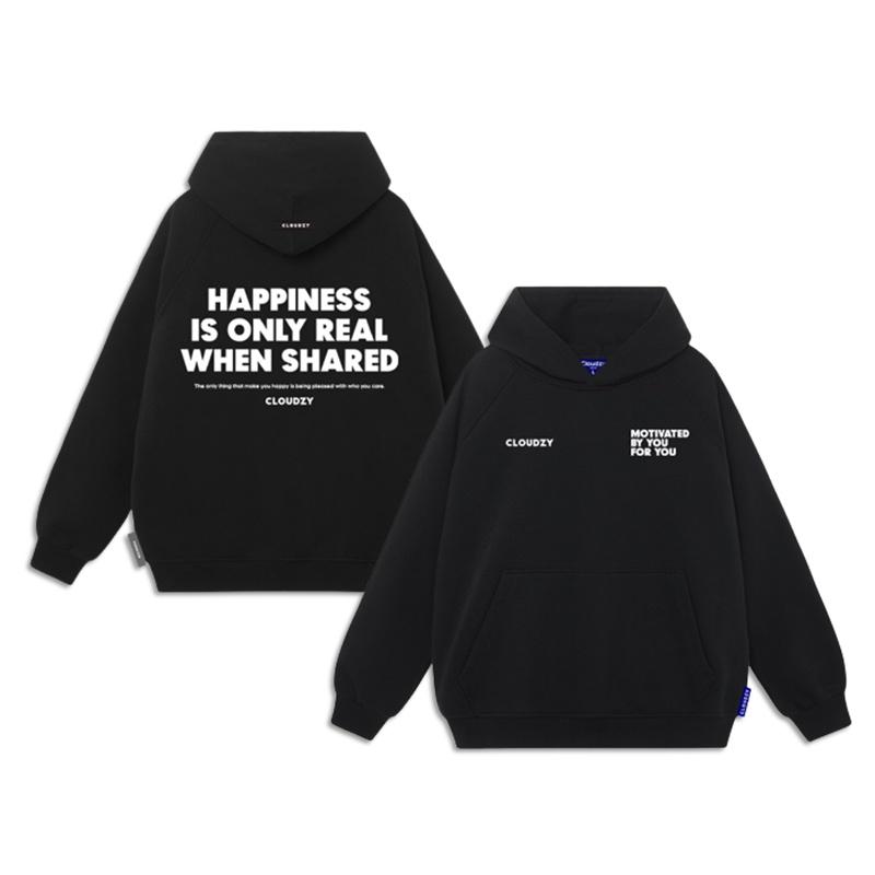Áo hoodie local brand nam nữ unisex cặp đôi nỉ ngoại cotton form rộng có mũ xám đen dày cute zip oversize HAPPINESS