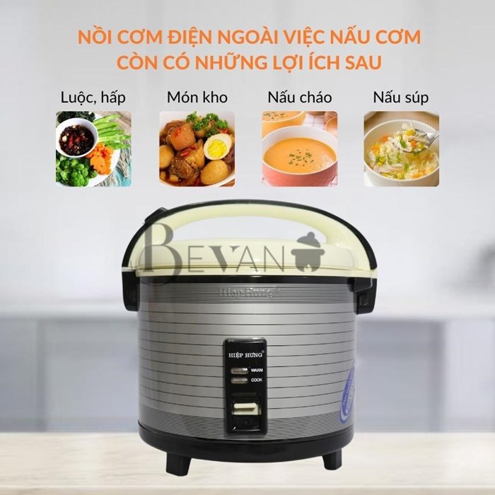 Nồi cơm điện Hiệp Hưng HH457 giữ ấm 12 giờ Bevano, Nồi cơm cơ 1,8L không dính đa năng tiết kiệm năng lượng, thích hợp cho 4-6 người