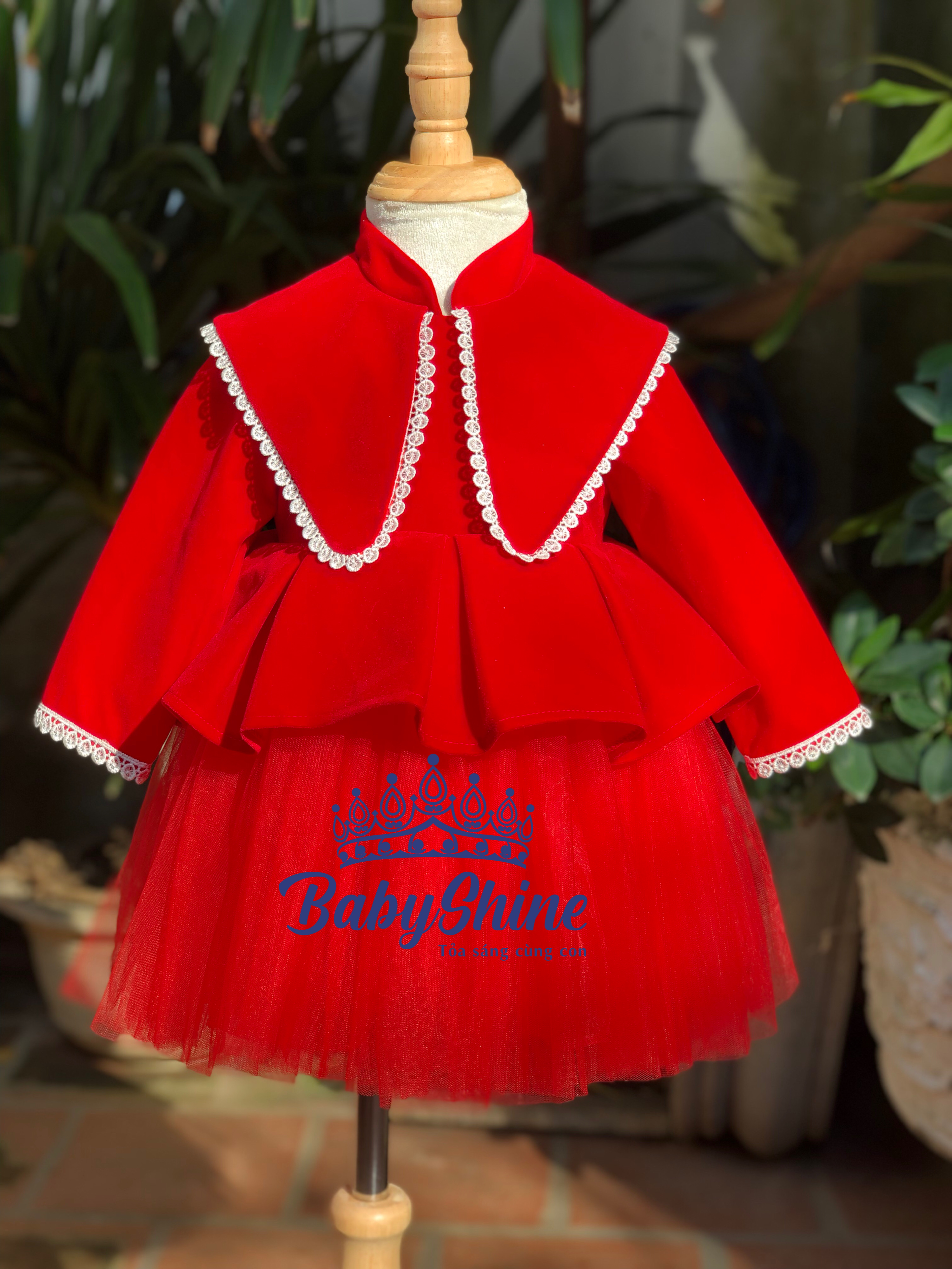 Váy nhung cho bé, váy bé gái thu đông BabyShine chất nhung đỏ cao cấp, phù hợp cho bé mặc vào mùa đông, các dịp lễ tết, sinh nhậl, size 8kg-26kg