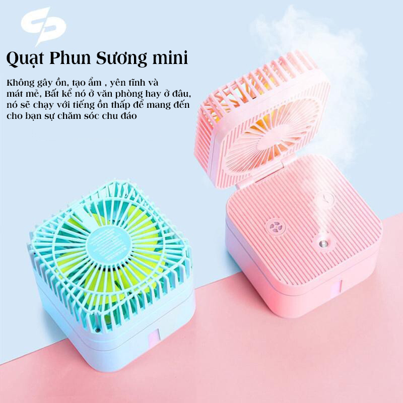 Quạt Hơi Nước Mini Phun Sương Để Bàn Thiết Kế 3 Chế Độ Mát , 2 Chế Độ Phụn Sương , Kiêm Đèn Ngủ Gấp Gọn Siêu Tiện Dụng - Hàng Nhập Khẩu