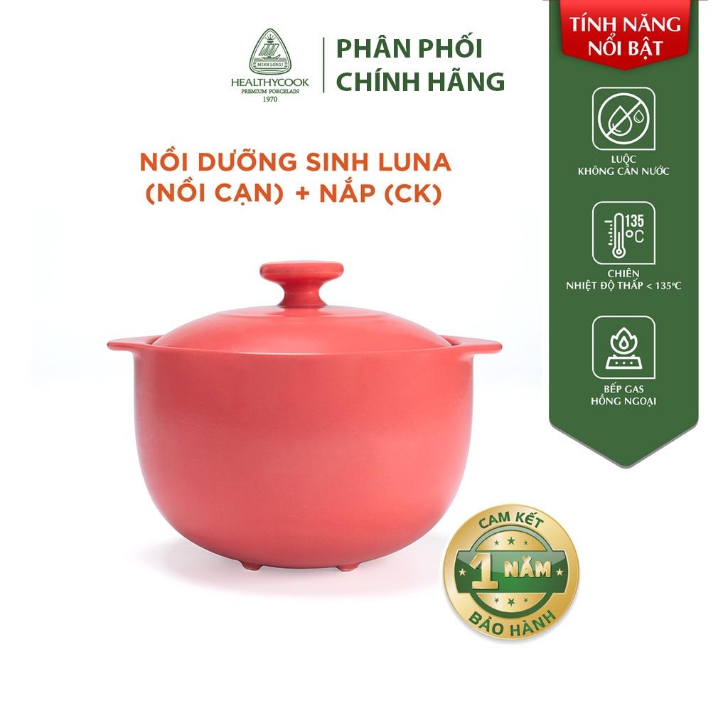 Nồi Sứ Dưỡng Sinh Minh Long _ Vesta_Màu đỏ_(mẫu tròn cao, có chân), Dùng Cho Bếp Ga, Hồng Ngoại_Healthy cook