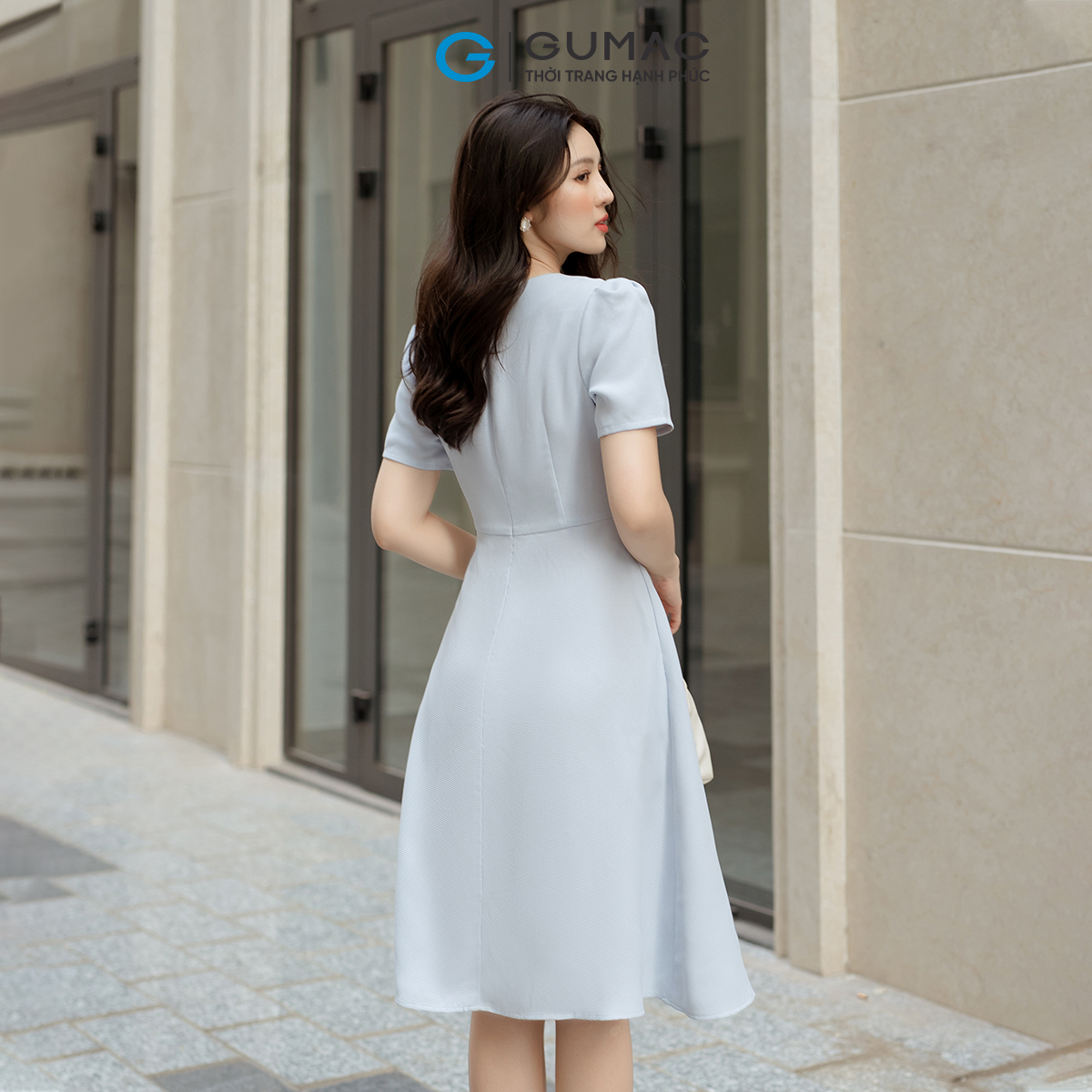 Đầm A cổ phối nơ GUMAC DD05043