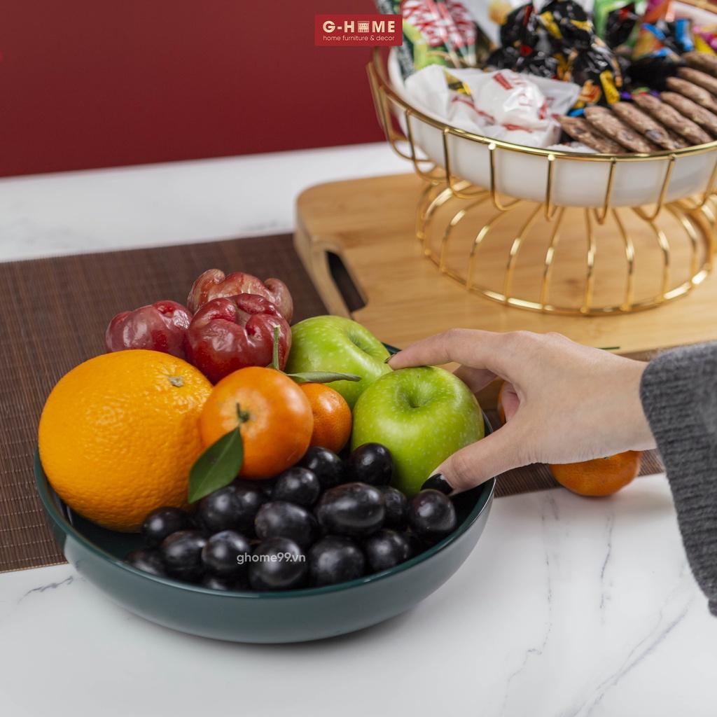 Đĩa sứ 1 tầng khung đồng Ghome 2022, đĩa sứ tròn cao cấp trạng trọng bày hoa quả, bánh kẹo ngày tết DIA2022 TRON1