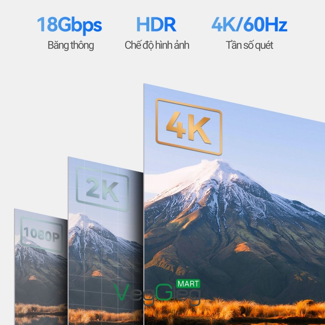 Cáp HDMI 4K VegGieg 10m, 15m, 20m hàng chính hãng