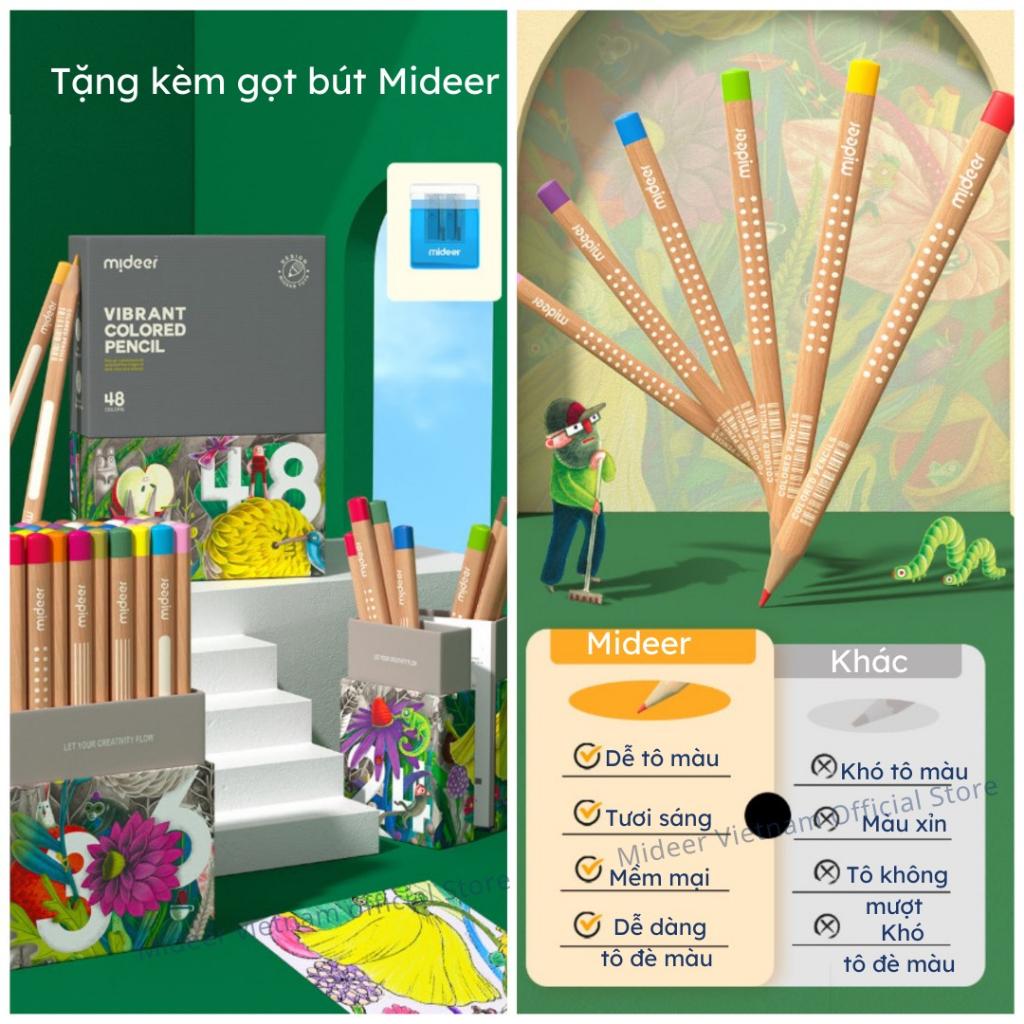 Bút chì màu vẽ tranh cao cấp mideer Vibrant Colored Pencil  24/36/48 màu, Chì vẽ chuyên nghiệp, thiết kế, phác họa