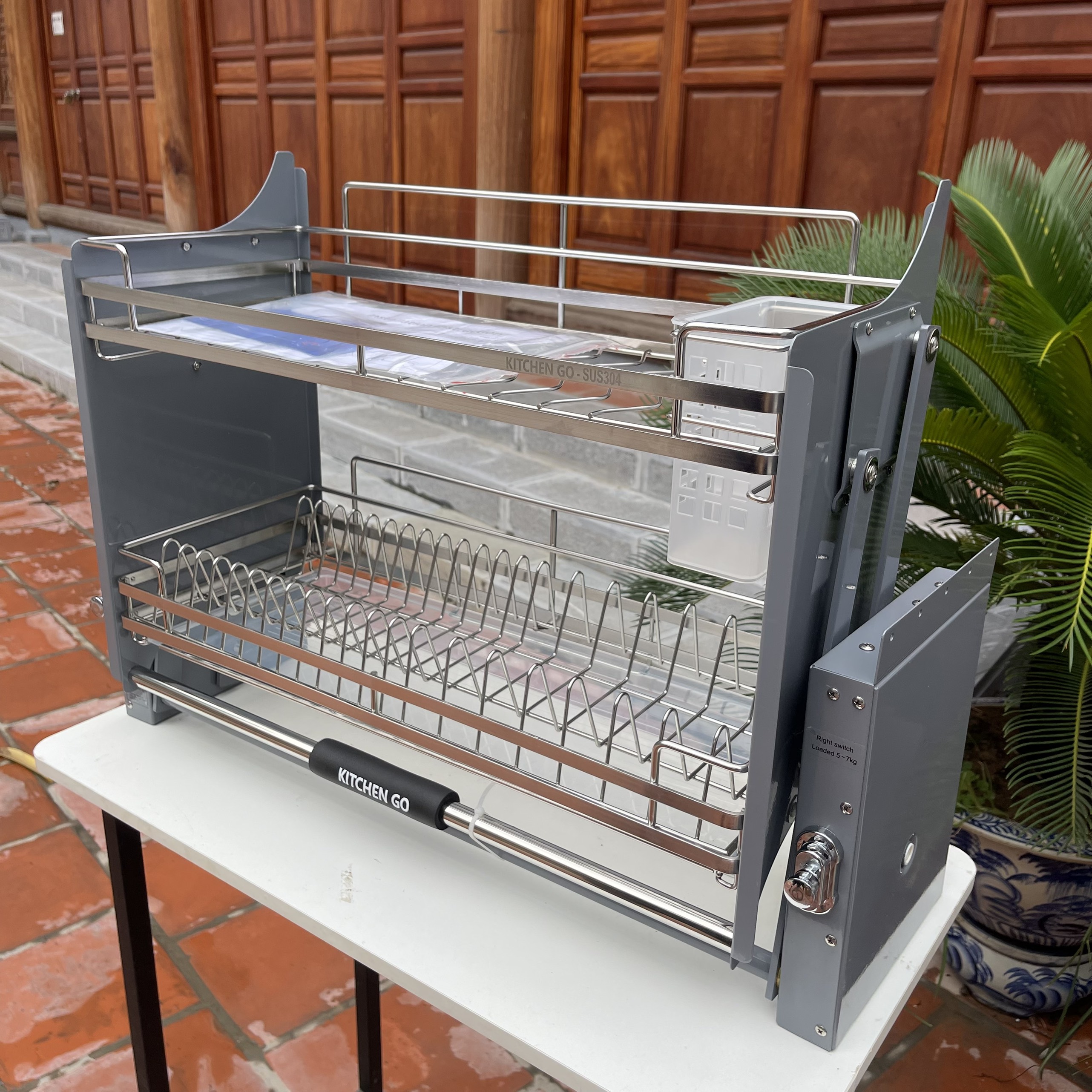Giá Bát Đĩa Nâng Hạ Thông Minh KITCHENGO INOX 304 Thế Hệ Mới Hot Nhất 2023 - Có Thợ Lắp