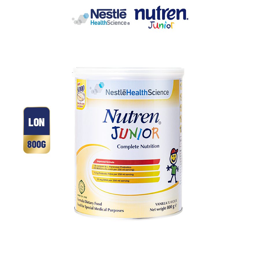 Thực phẩm dinh dưỡng Nutren Junior Thụy Sĩ hỗ trợ tăng cân tiêu hóa tốt cho trẻ từ 1 đến 10 tuổi 800g