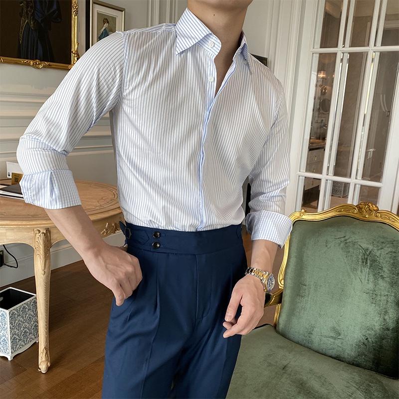 Áo sơ mi nam kẻ sọc tay dài CÔNG SỞ Trady form ôm body lịch lãm - Trady Fashion