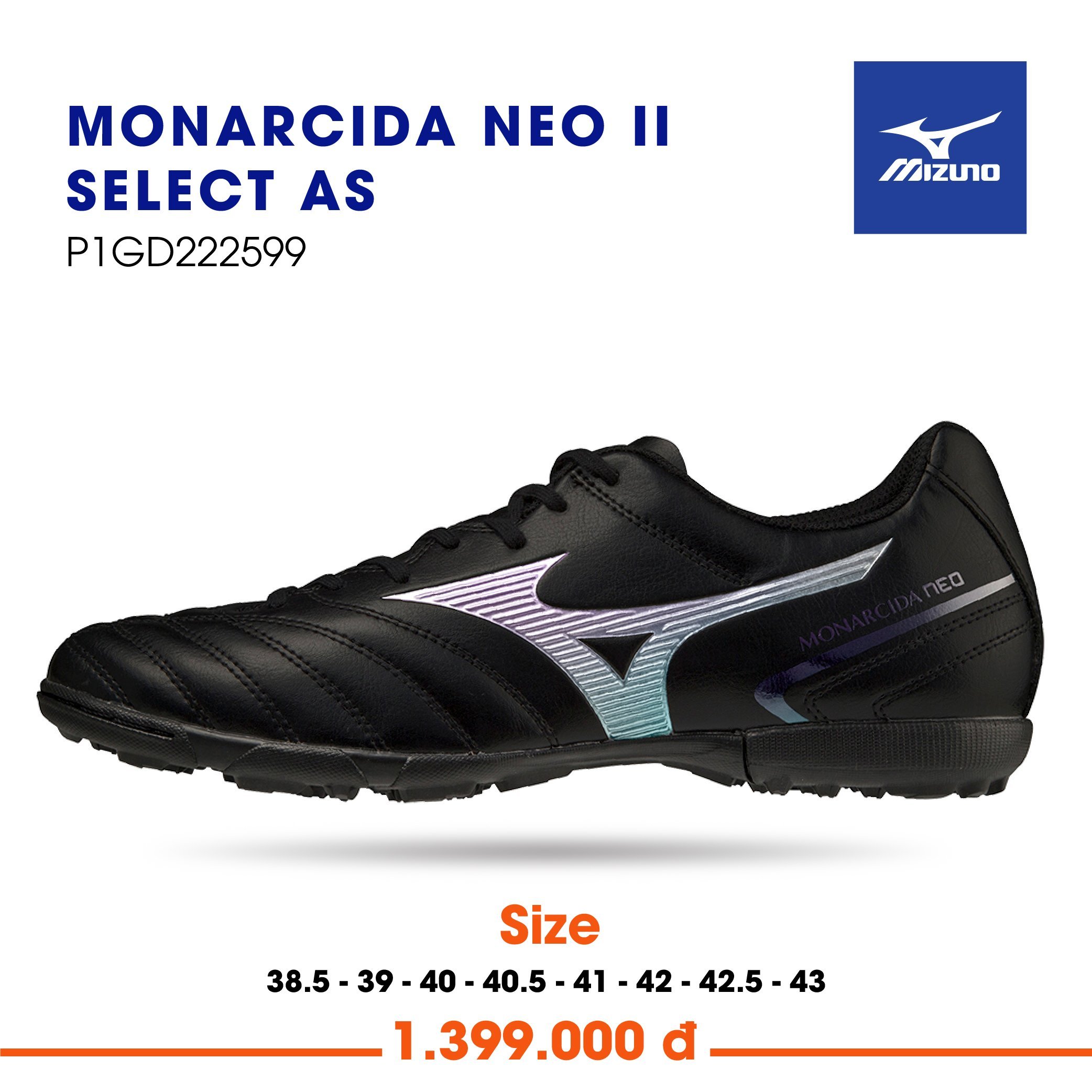 Giày đá bóng Mizuno Monarcida Neo II Select AS - P1GD222599 - Màu Đen