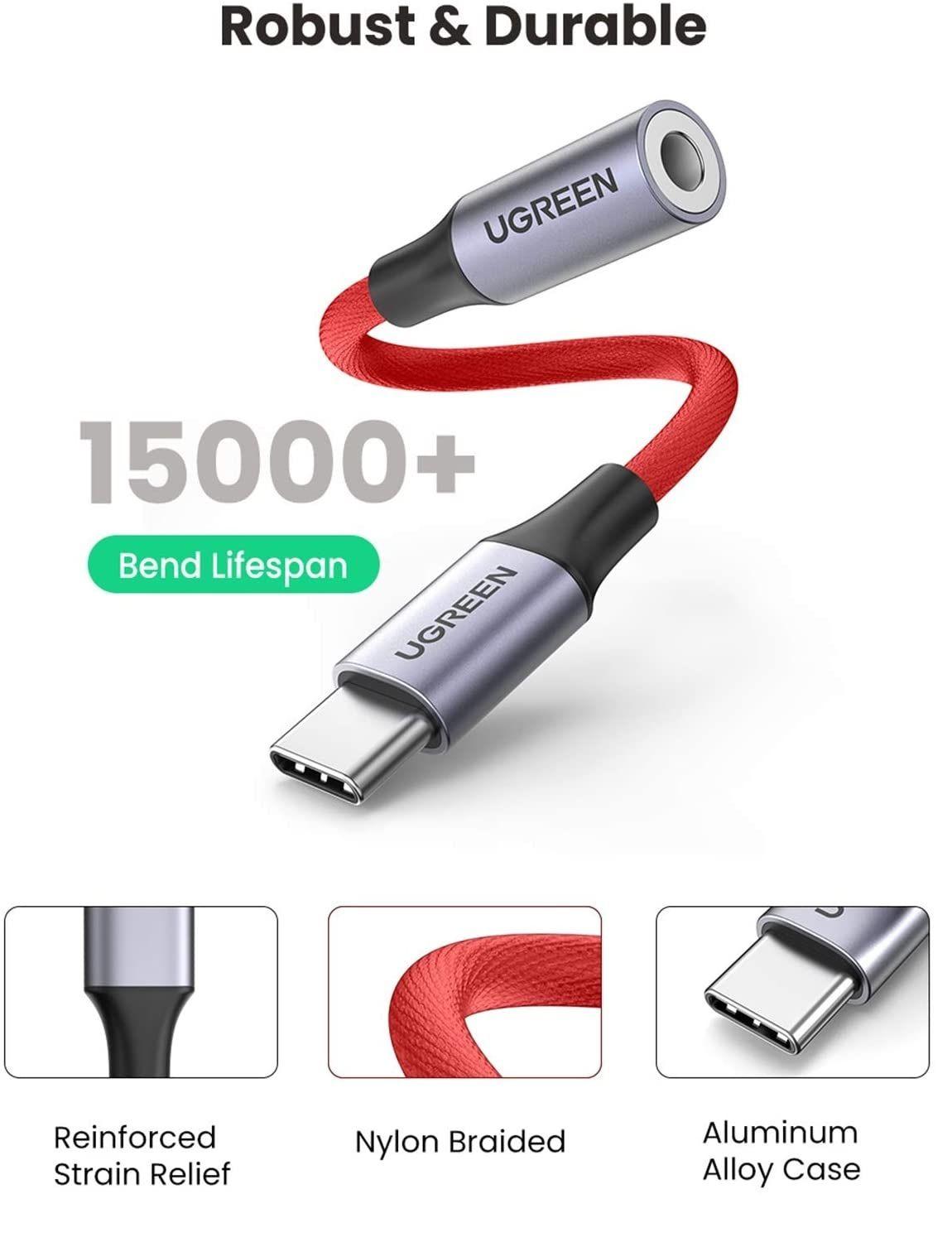 Ugreen UG70859AV161TK 10CM chip DAC Tương thích cho điện thoại Samsung màu đỏ Cáp chuyển đổi tai nghe USB C sang 3.5 mm 0.1M - HÀNG CHÍNH HÃNG