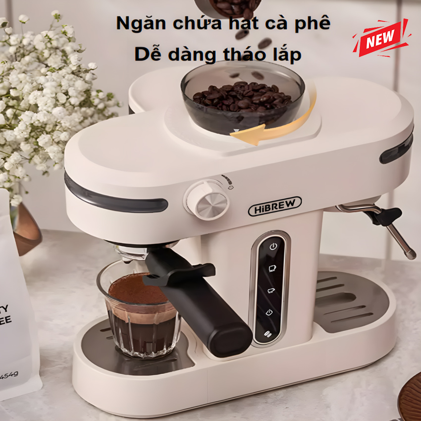 Máy pha cà phê bán tự động 3 trong 1 tích hợp xay cà phê 15 chế độ thương hiệu Mỹ cao cấp HiBREW H14 - Hàng Nhập Khẩu