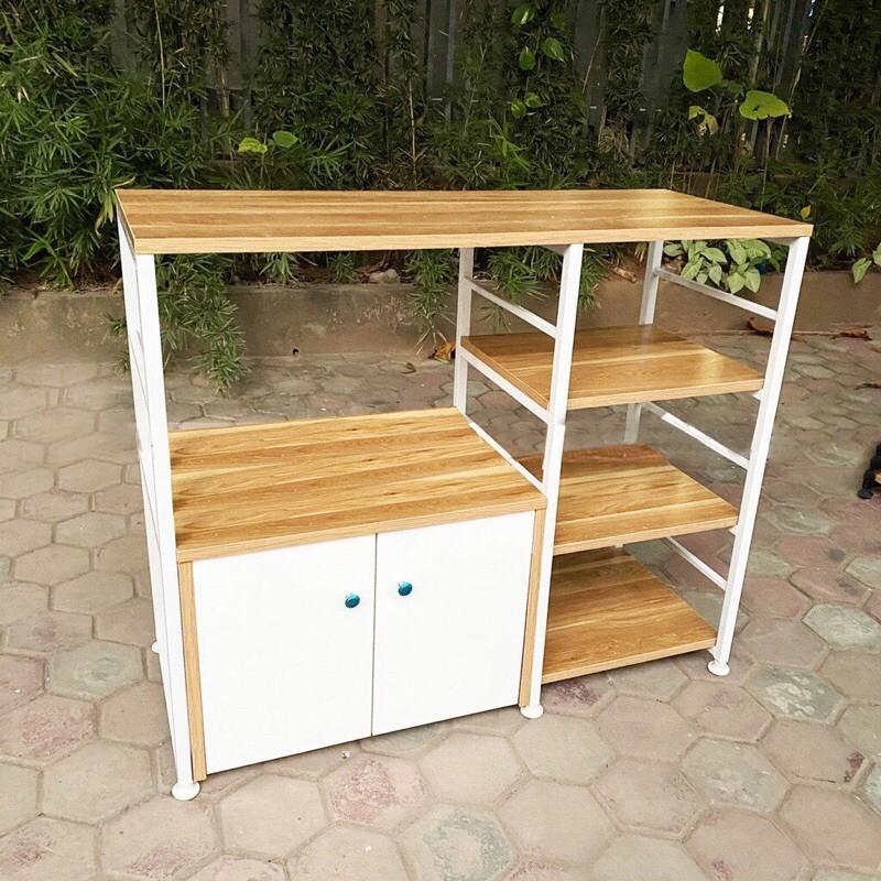 Kệ nhà bếp- Kệ GỖ Để Lò Vi Sóng 2 tầng Kèm 3 ngăn đựng đồ đa năng tiện ích