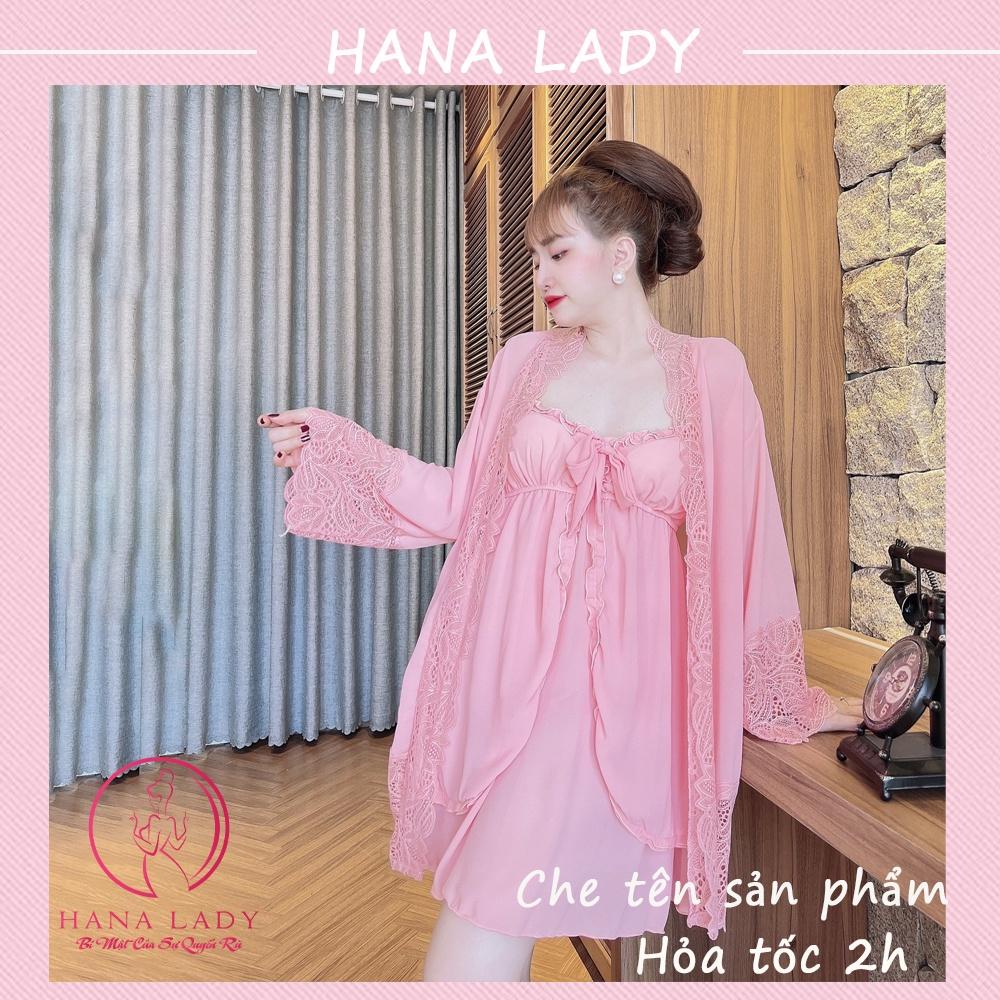 Váy ngủ kèm choàng, đầm ngủ 2 dây voan lụa cao cấp VN497