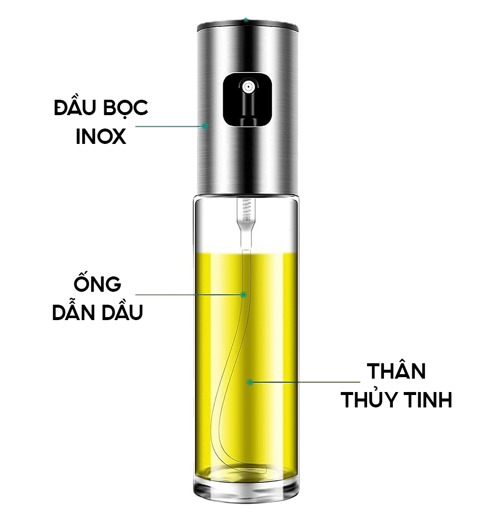 Chai xịt dầu 100ml bằng thủy tinh an toàn, bình xịt phun sương đa năng VANDO