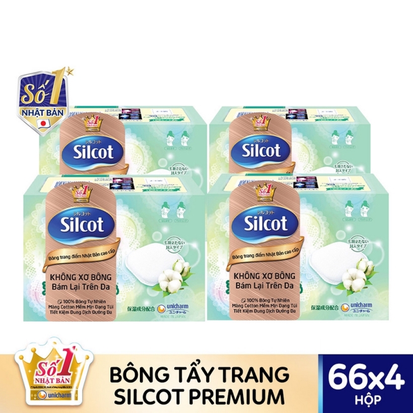 Bộ 4 hộp bông tẩy trang cao cấp Silcot Premium (66 miếng/hộp)