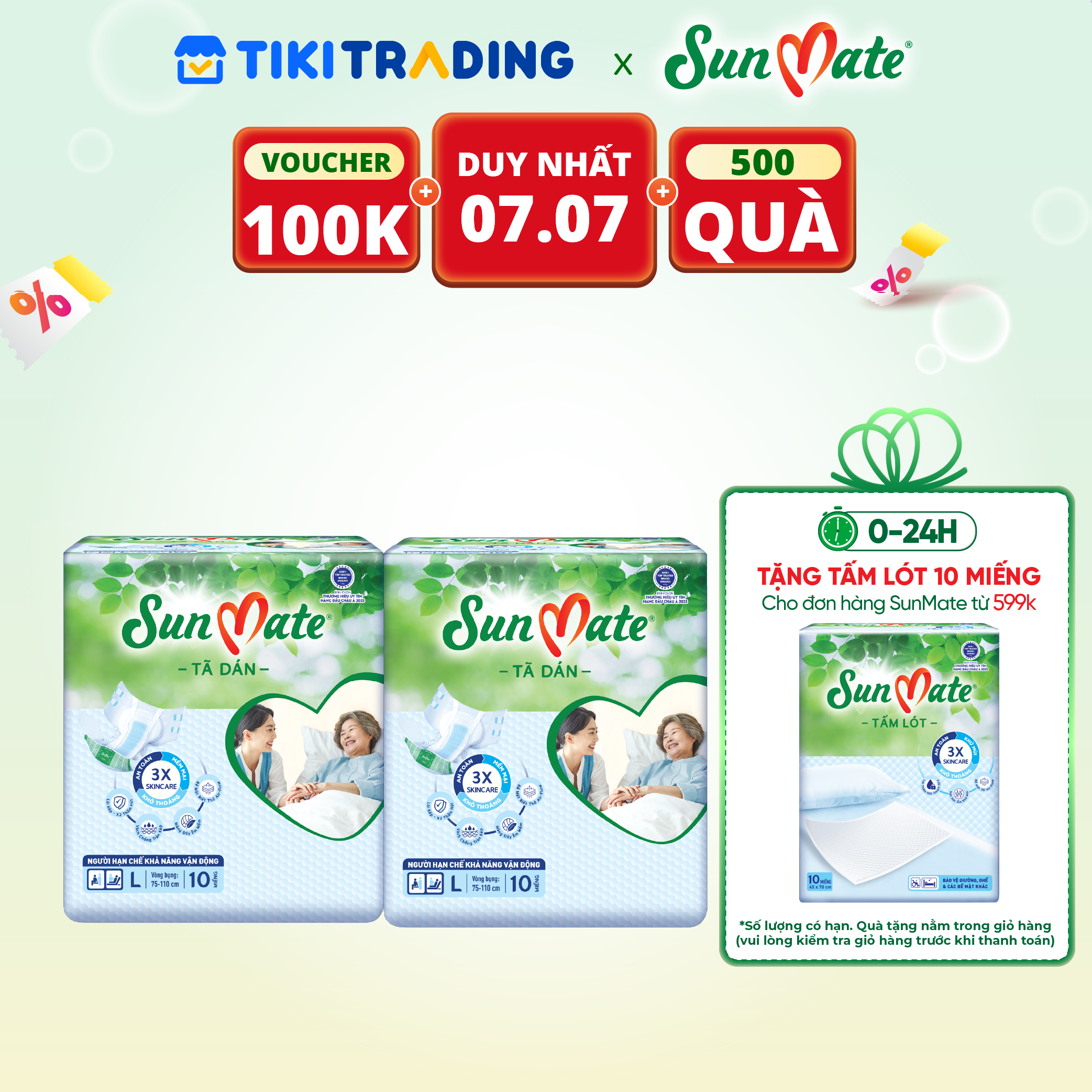 Combo 2 Tã Dán Người Lớn SunMate XA2 mới size L-10 miếng