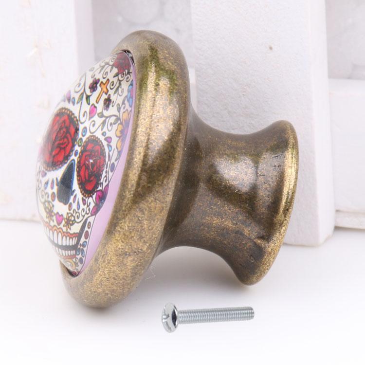 2x Vintage Brass Knob Drawer Cupboard Door Pulls Skull Cabinet Handle Knobs