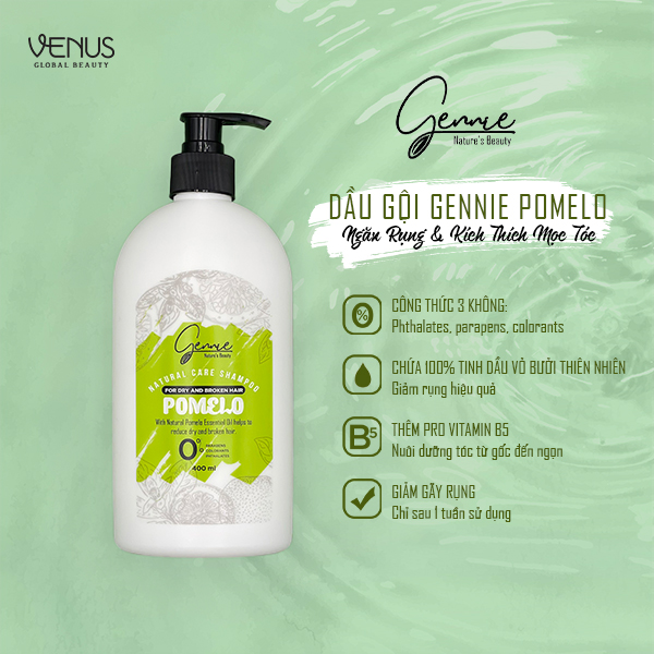 Dầu Gội Gennie Natural Care Tinh Dầu Bưởi Dành Cho Tóc Khô Và Dễ Gãy 400ml Chính Hãng