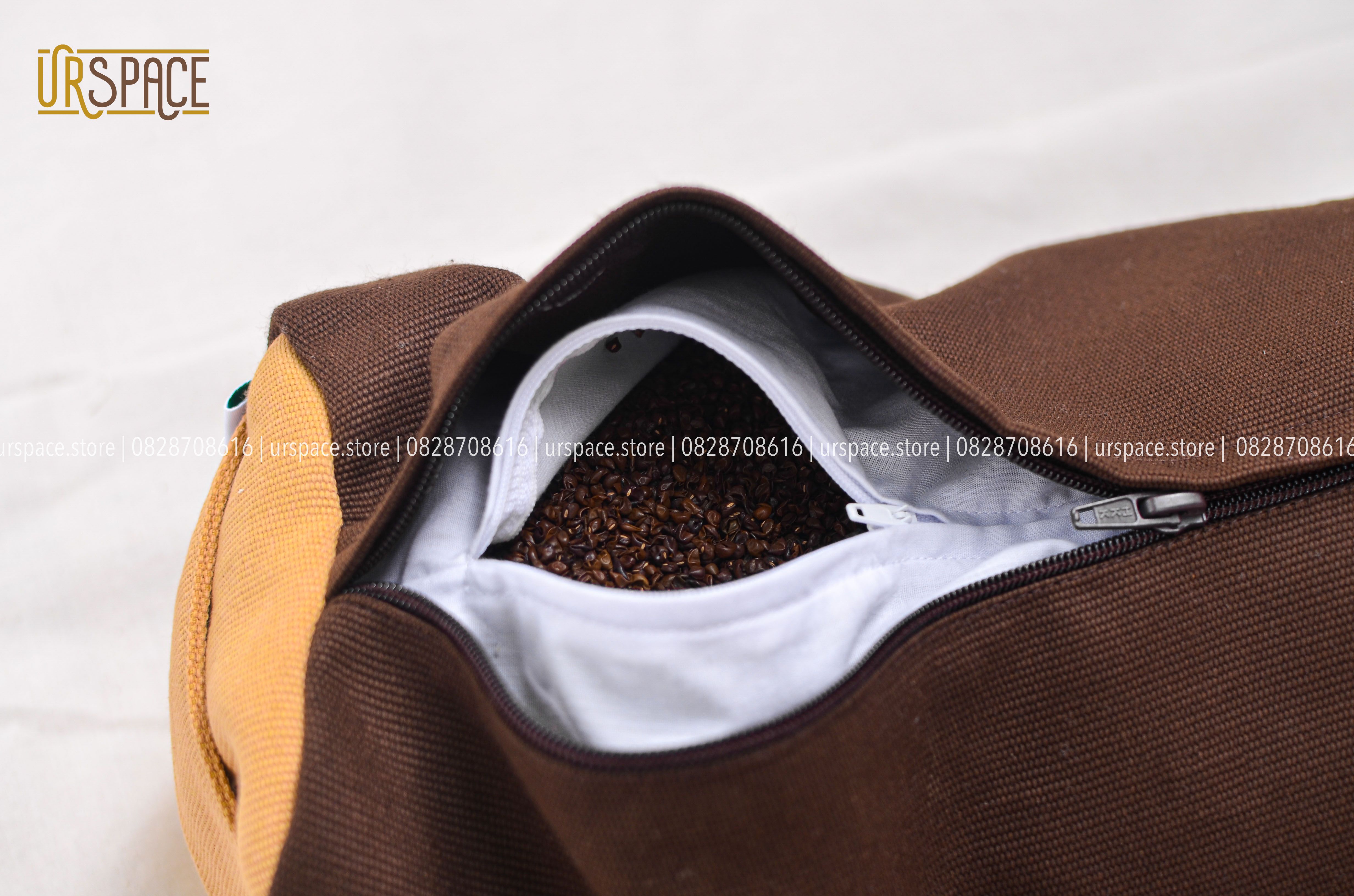 Gối yoga ngồi thiền đa năng bằng vỏ đậu xanh vải canvas màu nâu/ Green Bean Yoga Pillow Canvas Cover Brown Color