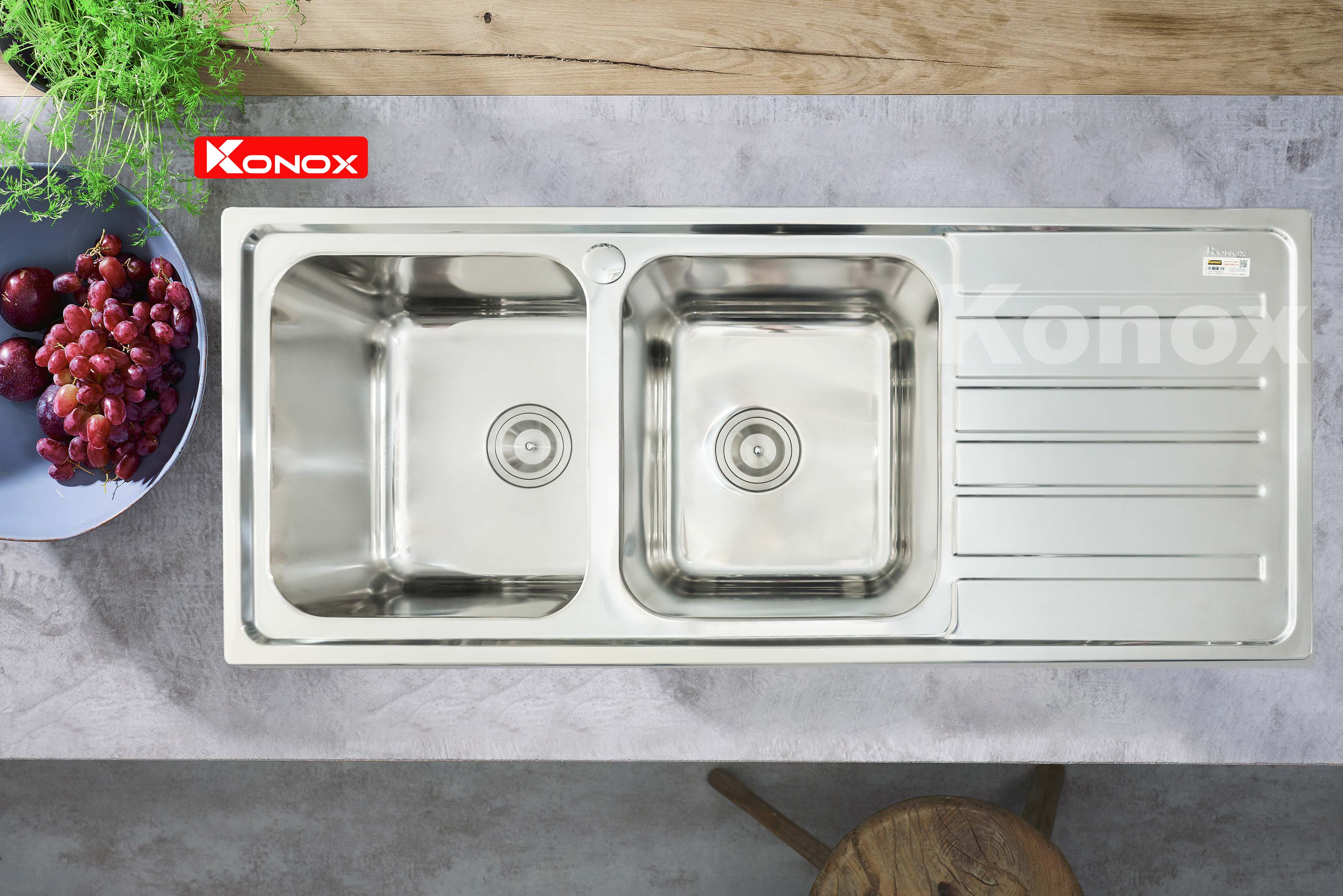 Chậu rửa bát Konox, European Series, Model Artusi KS11650 1D , Inox 304AISI tiêu chuẩn châu Âu, 1160x500x215(mm), Hàng chính hãng