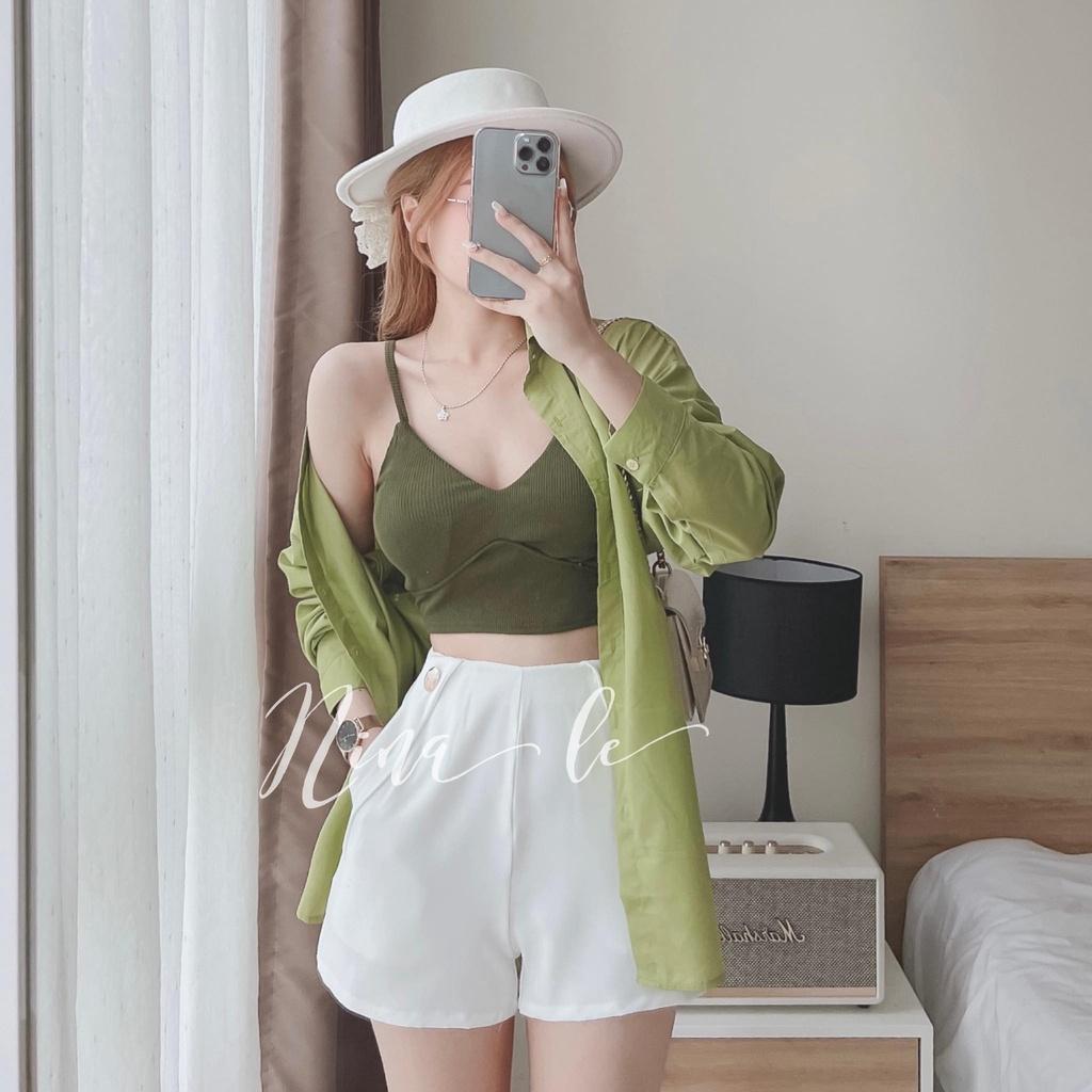 Sét bộ đùi thời trang nữ, khoác sơ mi phối áo 2 dây croptop sang chảnh, trẻ trung cho nàng dạo phố, đi biển