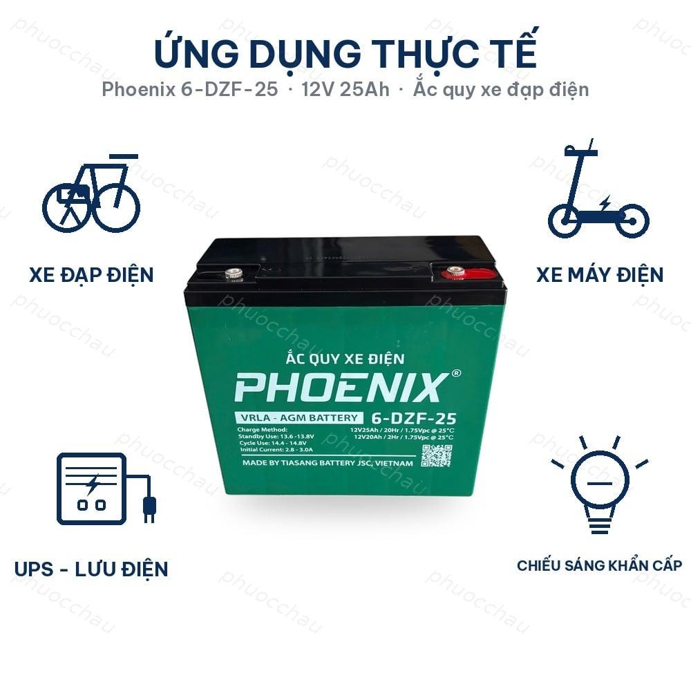 Ắc Quy Phoenix 6-DZF-25 (12V 25Ah) Cho Xe Đạp Điện, Xe Máy Điện