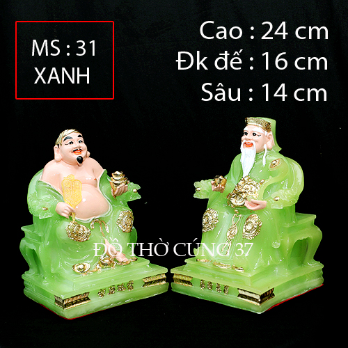 [  Cao 19 cm , 24 cm ] TƯỢNG THẦN TÀI THỔ ĐỊA MÀU XANH - MS 31  [ COMPOSITE + BỘT ĐÁ