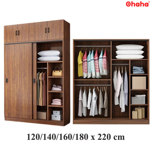 Tủ Quần Áo 2 Cánh Lùa OHAHA Cao Cấp Nâu Walnut - NW001