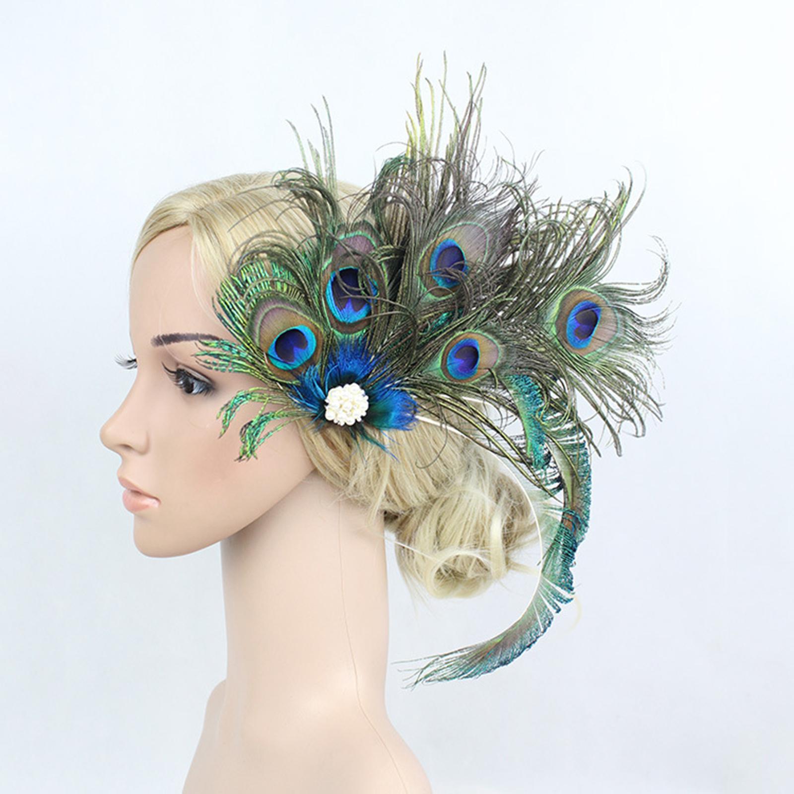 2X 1920s  Feather Headband Women 20s Accessories Bridal Headpiece  Beige