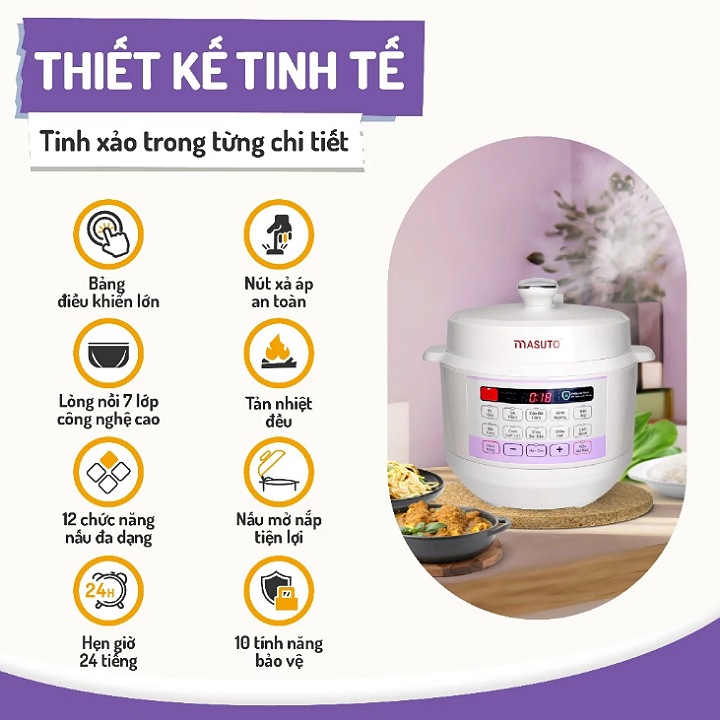 Nồi áp suất điện đa năng cao cấp Masuto 10in1 dung tích 5L HÀNG CHÍNH HÃNG BH 12 THÁNG 1 ĐỔI 1 TẠI NHÀ