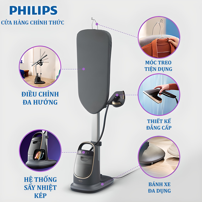 Bàn là, bàn ủi hơi nước dạng đứng đa năng chuyên nghiệp. Thương hiệu Hà Lan cao cấp Philips - AIS8540, Serial 8500, Công suất 2200W - BẢO HÀNH 24 THÁNG, HÀNG CHÍNH HÃNG