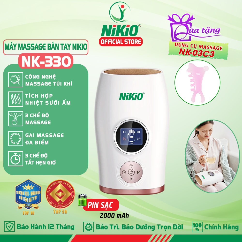 Máy massage bàn tay pin sạc Nikio NK-330 - Không dây hoạt động điện áp suất không khí và nén nhiệt