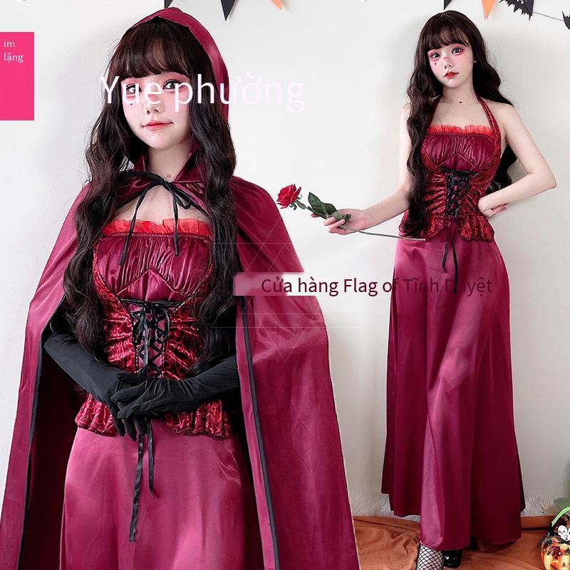 Phong Cách Mới Nhất Trang Phục Hóa Trang Halloween Cô Bé Quàng Khăn Đỏ Trang Phục Người Lớn Hệ Thống Cám Dỗ Nữ Cosplay Ma Cà Rồng Đầm Công Chúa Khăn Choàng