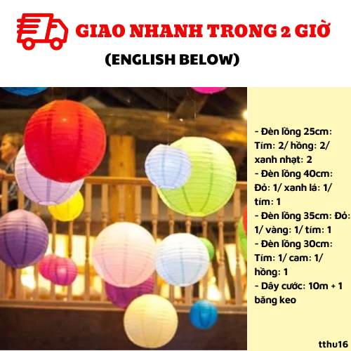 Bộ đèn lồng trang trí trung thu nhiều màu tthu16