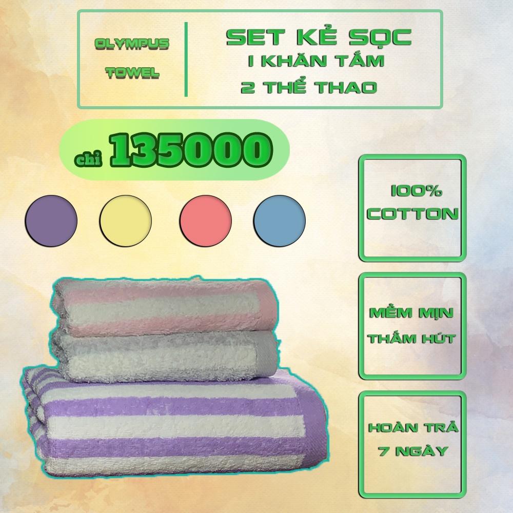 Set khăn sọc 100% cotton mềm mịn thấm hút cho khách sạn, kích thước 70x140cm xuất khẩu Hàn Quốc Nhật Bản OLYMPUS