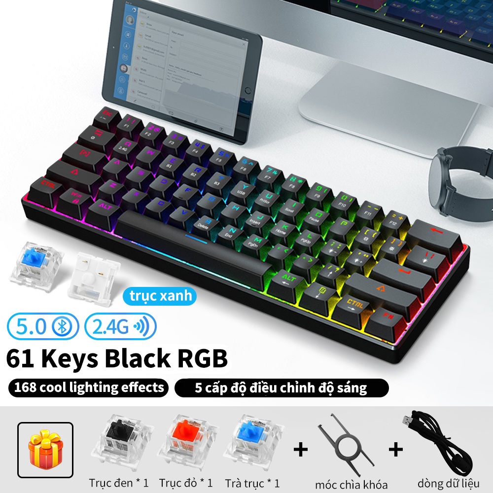 [HÀNG CHÍNH HÃNG GOOJODOQ] Bàn phím Không Dây Bluetooth 61 Phím RGB 3 Chế Độ Hotswap Bàn phím cơ