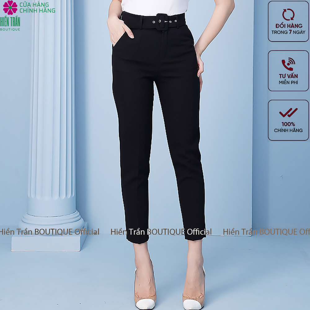 Quần baggy nữ Hiền Trần BOUTIQUE lưng cạp cao đai rời đồ công sở đi học form đẹp màu đen be