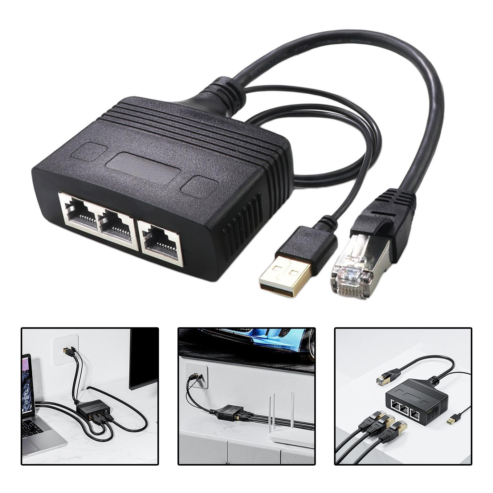 RJ45 Ethernet Splitter,  Port 3 Devices Simultaneous Networking Ethernet Cable Connector for Network Plug Connector ,Lightweight ,Fashion